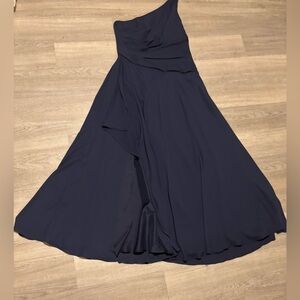 David Bridal Bridesmaids Dress Size 12 Marine One Shoulder F19832 Slit Wedding